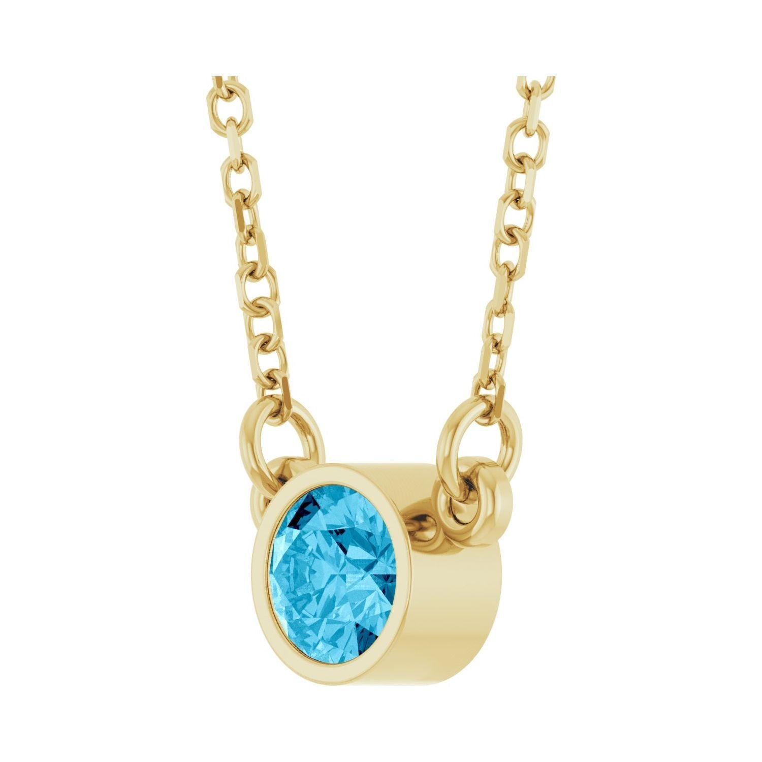 14k Yellow Gold Natural Aquamarine Solitaire Pendant Necklace 16"