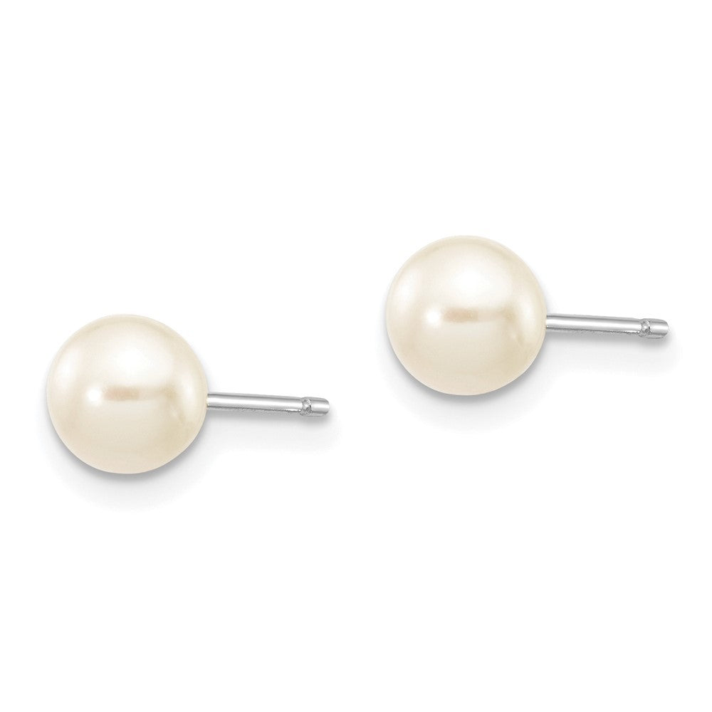 14k White Gold 5-6mm White Round Freshwater Cultured Pearl Stud Earrings