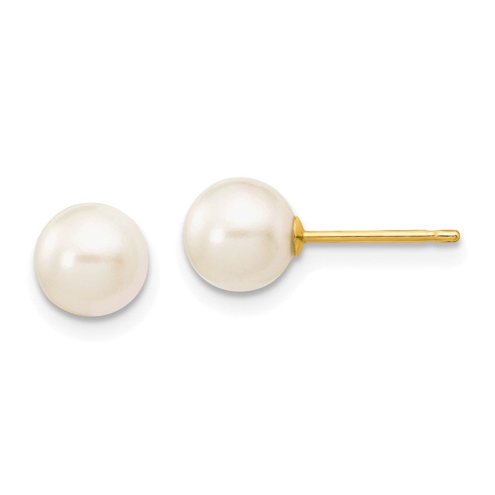 14k Yellow Gold 6-7mm White Round Akoya Cultured Pearl Stud Post Earrings