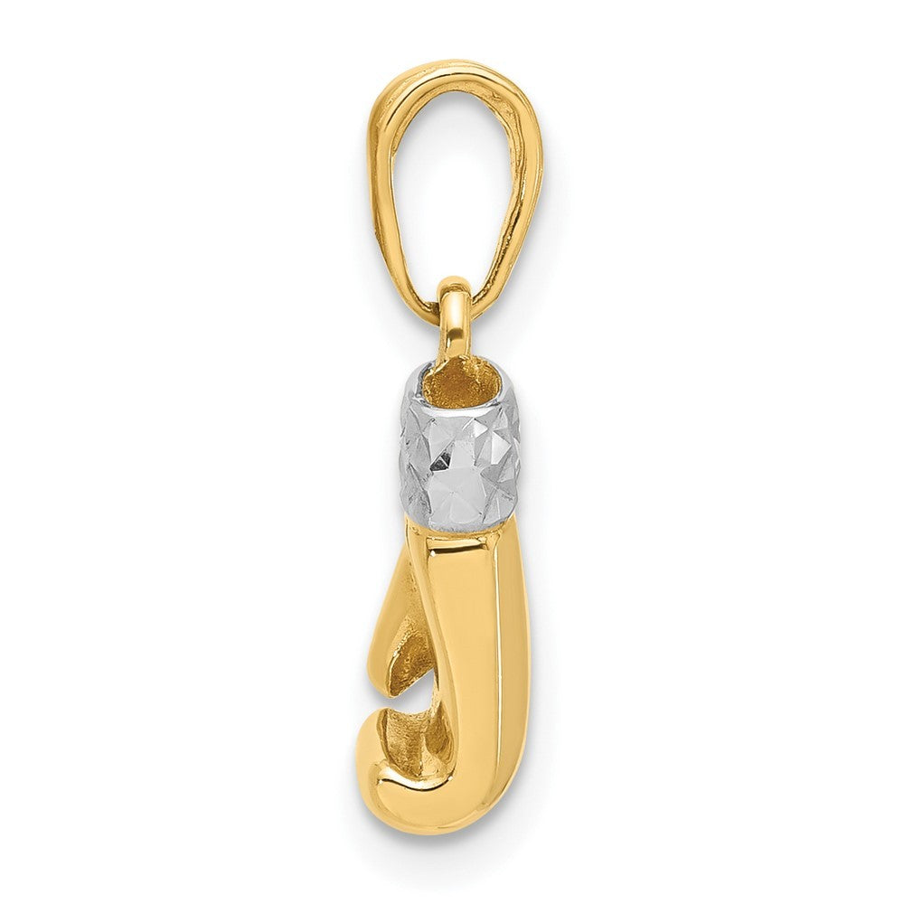 14k Yellow Gold and White Rhodium Diamond-Cut Boxing Glove Pendant
