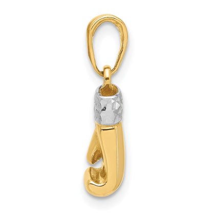 14k Yellow Gold and White Rhodium Diamond-Cut Boxing Glove Pendant