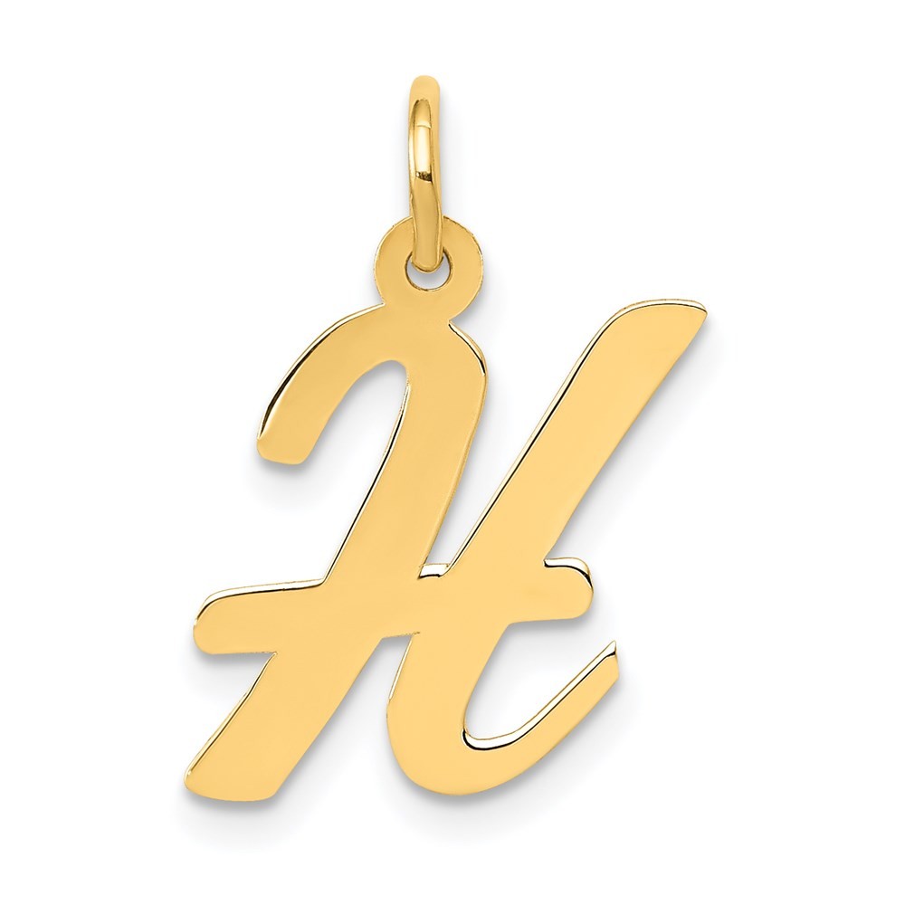 14k Yellow Gold Medium Script Letter H Initial Charm Pendant