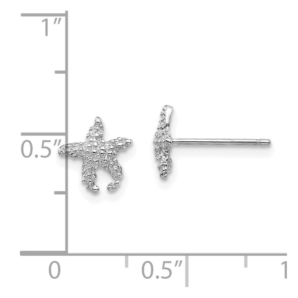14K White Gold Polished and Textured Starfish Stud Earrings Gift for Women