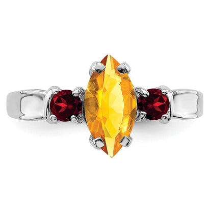 Sterling Silver Rhodium Citrine & Garnet Ring Size 8