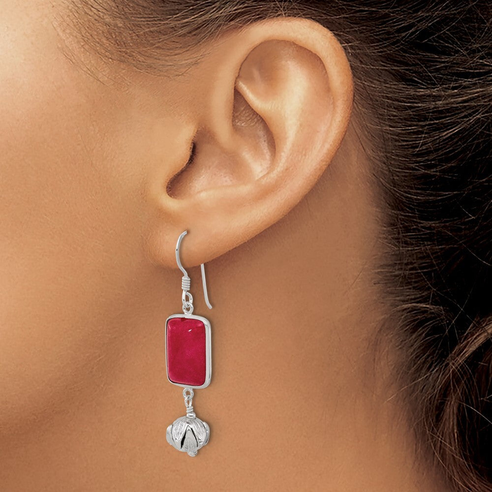Sterling Silver Red Jade Dangle Shepherd Hook Earrings