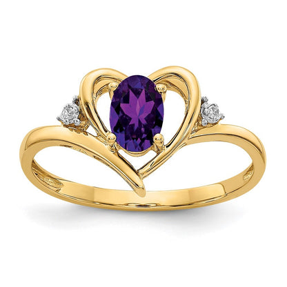 14K Yellow Gold Amethyst and Diamond Heart Ring