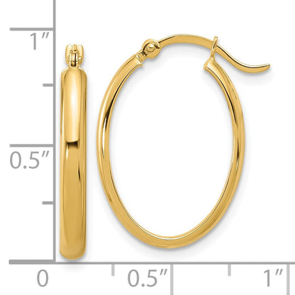 14k Yellow Gold Oval Hoop Earrings Gift for Women