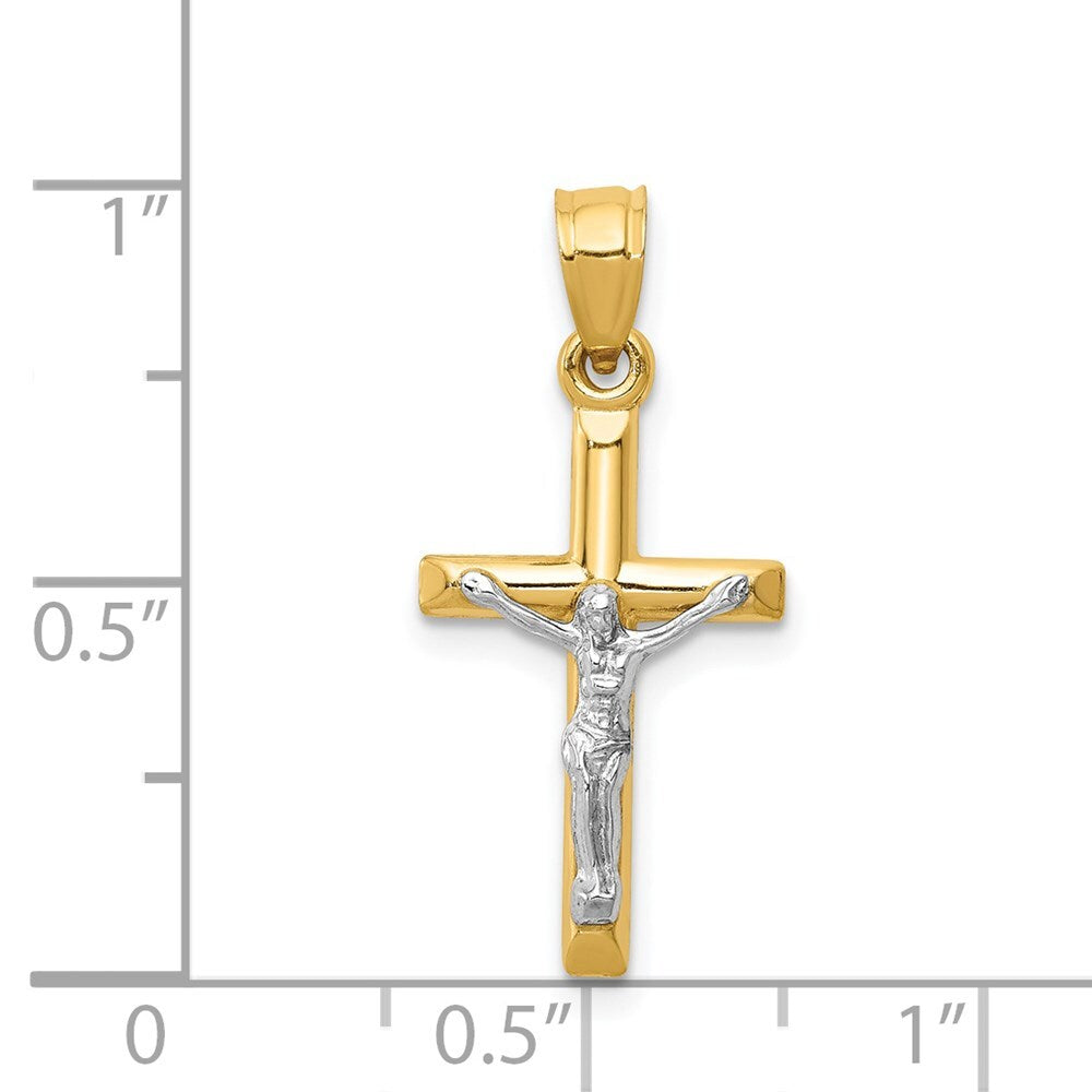 14k Two-tone Gold Hollow Crucifix Charm Pendant for Women