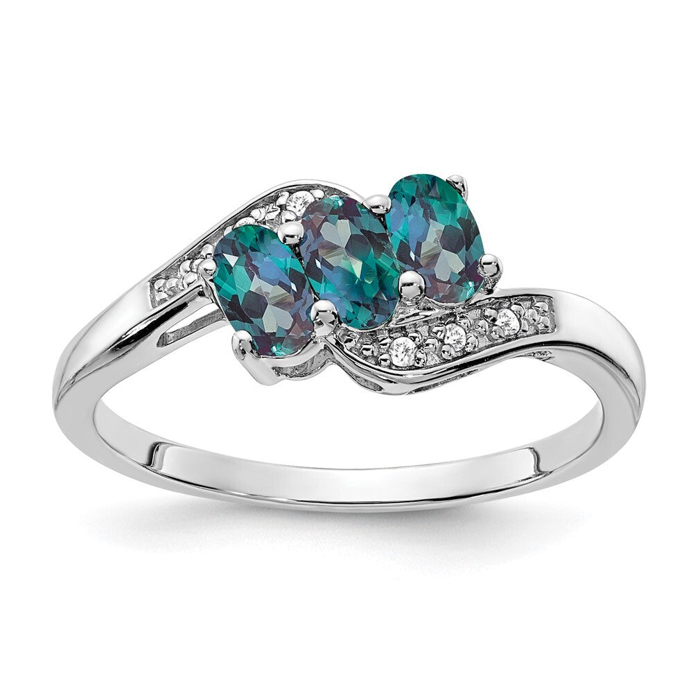 Sterling Silver Rhodium-plated Created Alexandrite and Diamond Ring Size 7