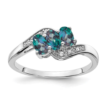 Sterling Silver Rhodium-plated Created Alexandrite and Diamond Ring Size 7