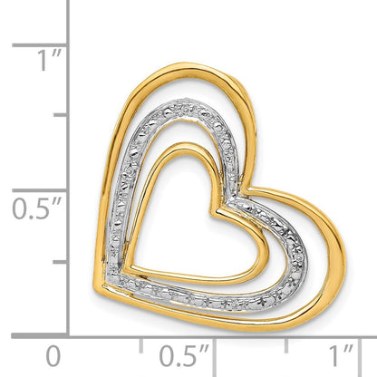 14k Yellow Gold .01ct. Diamond and Rhodium Triple Heart Chain Slide Pendant
