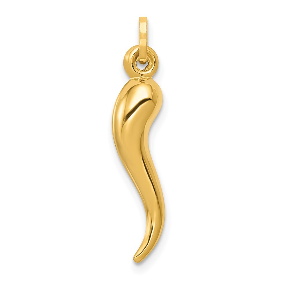 14k Yellow Gold Hollow 3D Italian Horn Charm Pendant for Women