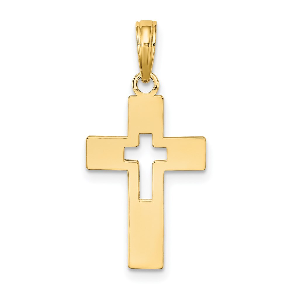 14k Yellow Gold Polished Cut-Out Cross Charm Pendant for Women