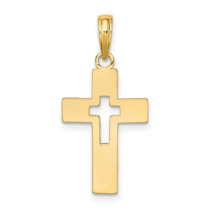 14k Yellow Gold Polished Cut-Out Cross Charm Pendant for Women