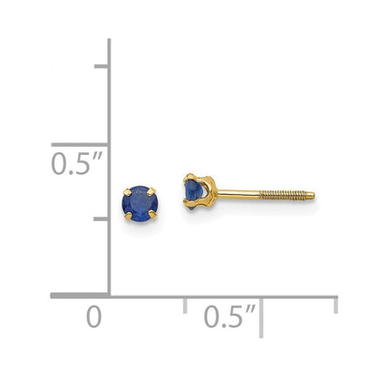 14k Yellow Gold 3mm Sapphire Birthstone Stud Earrings Gift for Women