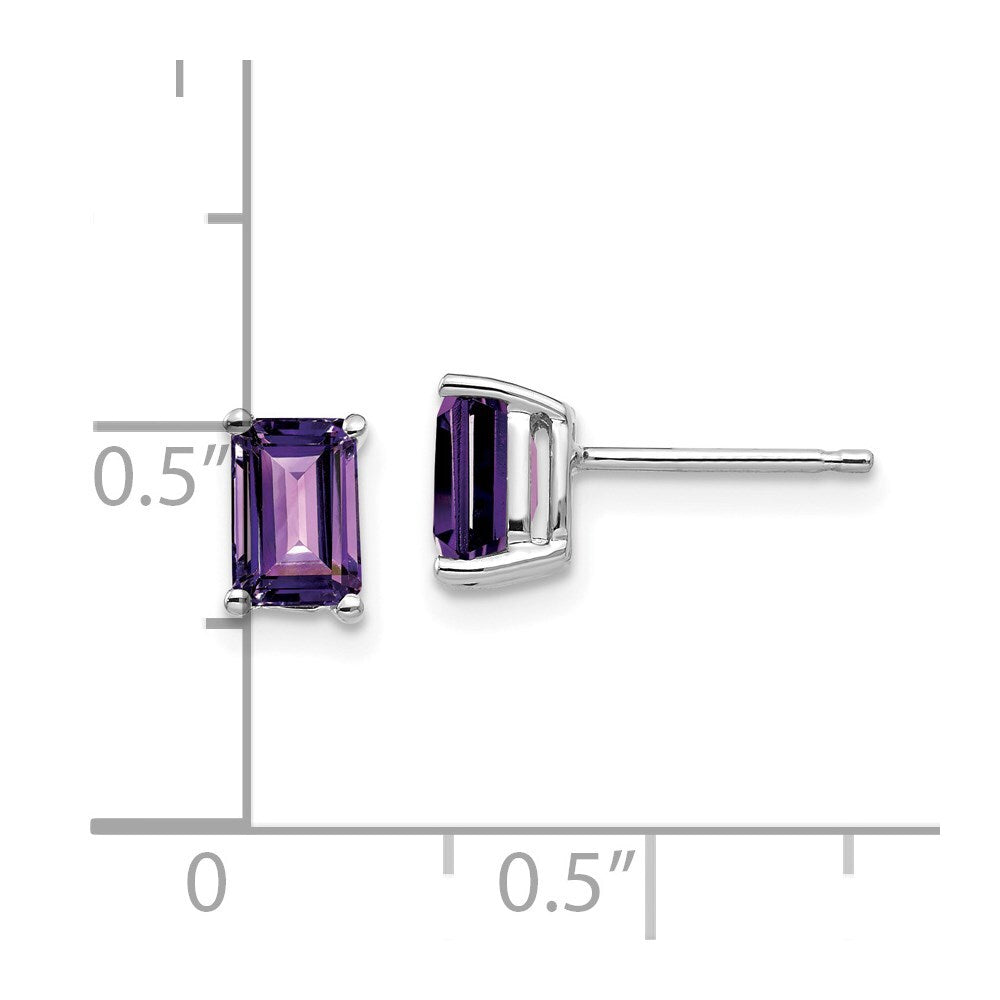 14k White Gold 6x4mm Emerald Cut Amethyst Stud Earrings Gift for Women