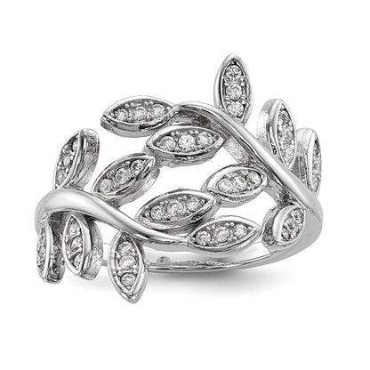 Sterling Silver Rhodium-plated Leaf Cubic Zirconia Ring Size 8