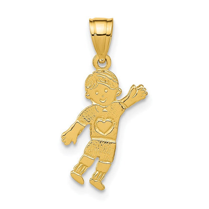14k Yellow Gold Boy Waving with Heart on Pocket Charm Pendant for Women