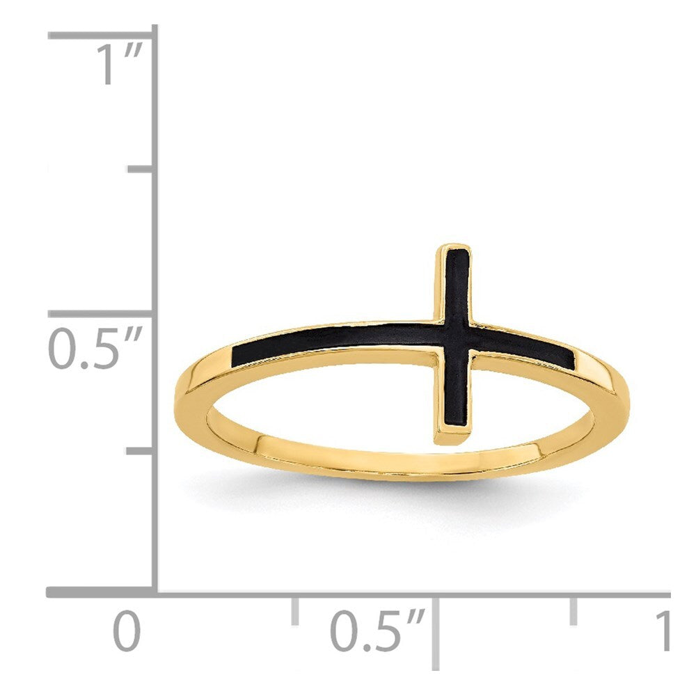 14K Yellow Gold Antiqued Sideways Cross Ring