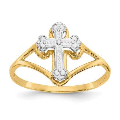 14K Yellow Gold w/Rhodium Cross Ring