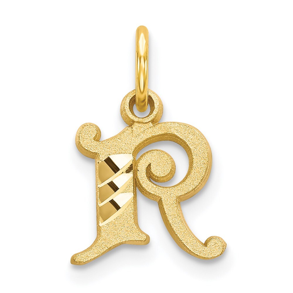 14k Yellow Gold Letter R Initial Charm Pendant for Women
