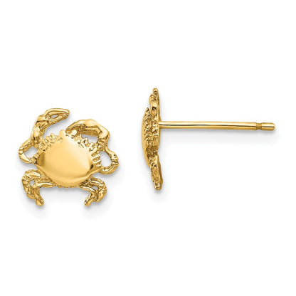 14k Yellow Gold Crab Stud Earrings Gift for Women