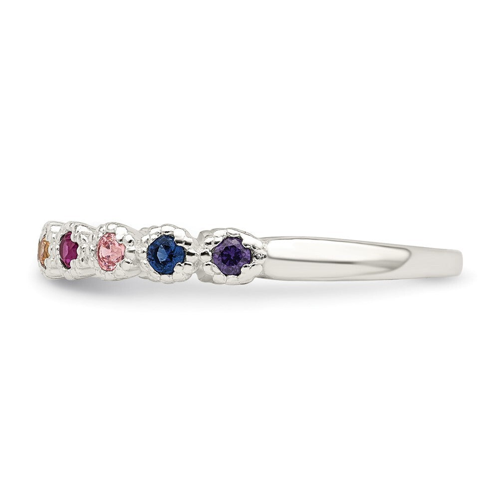 Sterling Silver Polished Rainbow CZ Ring Size 7