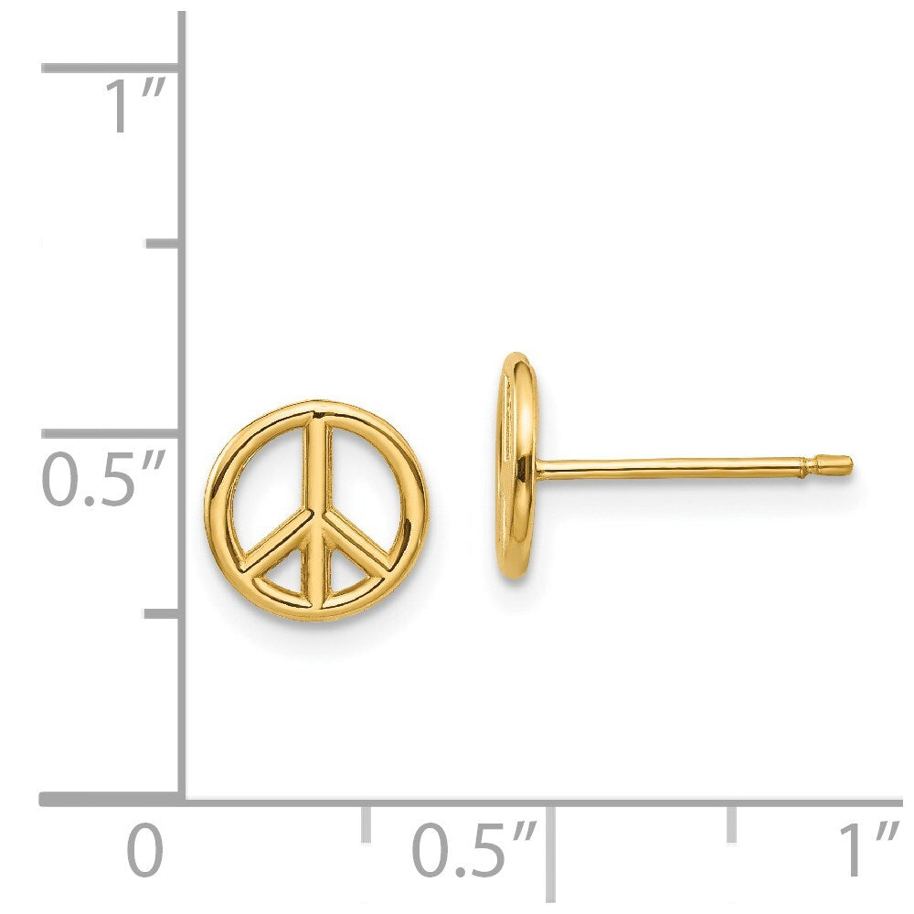 14k Yellow Gold Polished Peace Symbol Stud Earrings