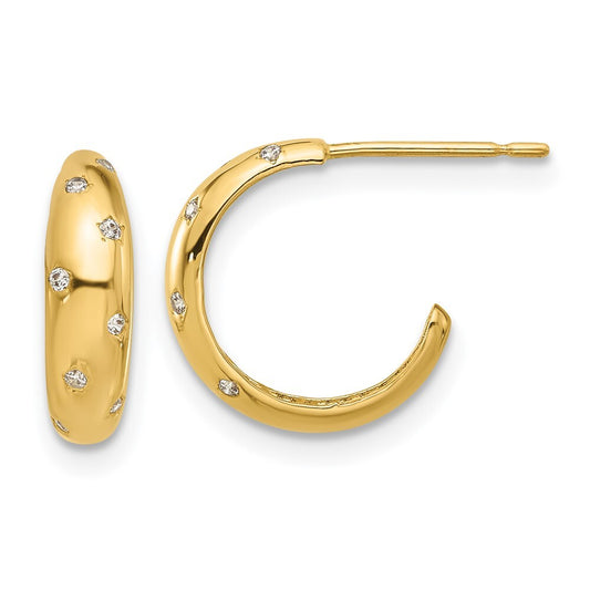 14k Yellow Gold Polished Cubic Zirconia Hoop Earrings Gift for Women
