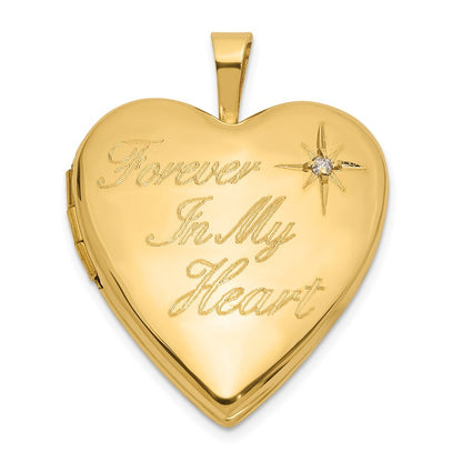 14k Yellow Gold 20mm Polished FOREVER IN MY HEART Diamond Heart Locket Pendant