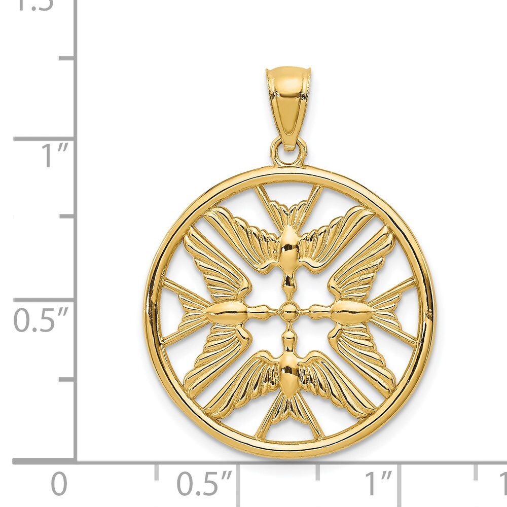 14k Yellow Gold Polished Doves in Circle Pendant for Women