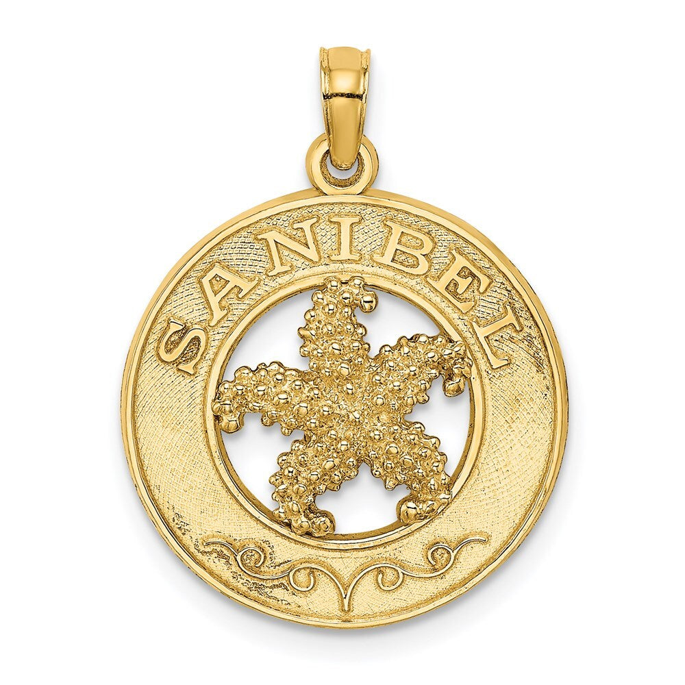 14k Yellow Gold SANIBEL Starfish Circle Charm Pendant for Women