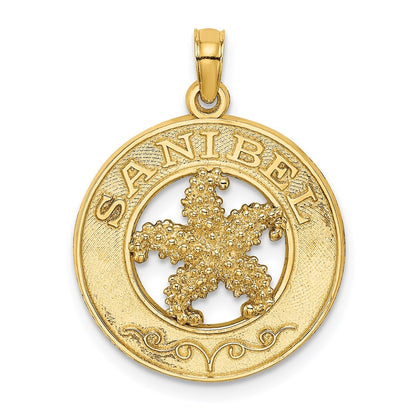 14k Yellow Gold SANIBEL Starfish Circle Charm Pendant for Women