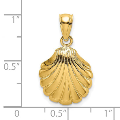 14k Yellow Gold Polished 2-D Scallop Shell Charm Pendant for Women