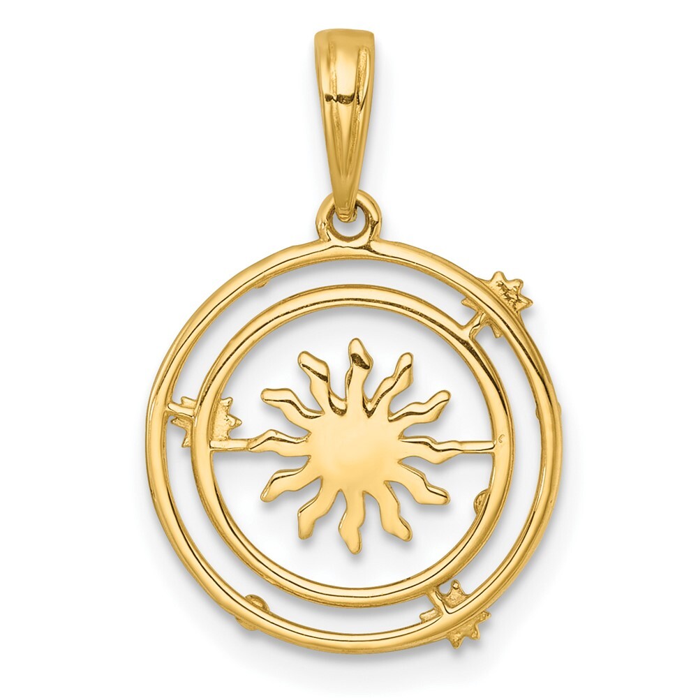 14k Yellow Gold White Rhodium Polished Sun With Solar System Orbit Charm Pendant