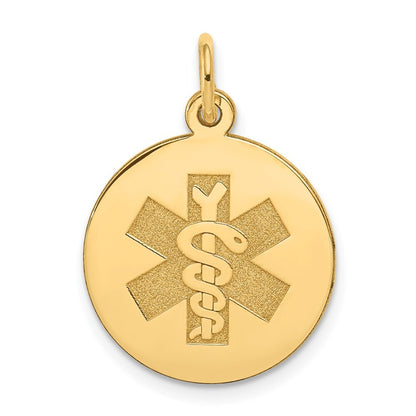 14k Yellow Gold Medical Jewelry Unenameled Pendant for Women