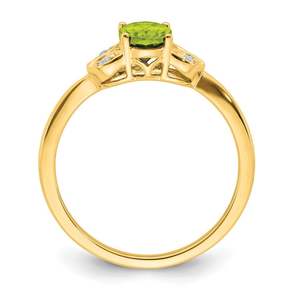 14K Yellow Gold Peridot and Diamond Ring Size 7