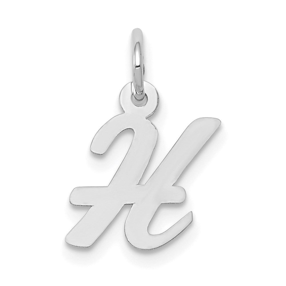 14k White Gold Small Script Letter H Initial Charm Pendant