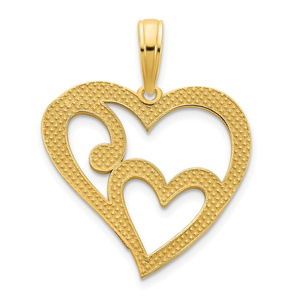 14k Yellow Gold Heart in Heart Pendant for Women
