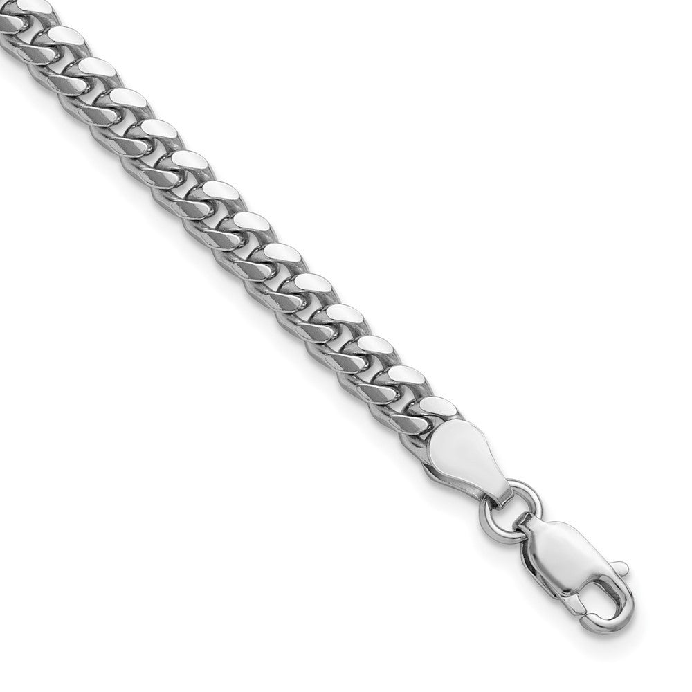 Sterling Silver Rhodium-plated 4mm Domed w/ Side Diamond-Cut Curb Chain Bracelet