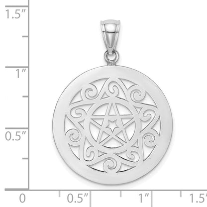 14k White Gold Tribal Star In Round Frame Charm Pendant for Women