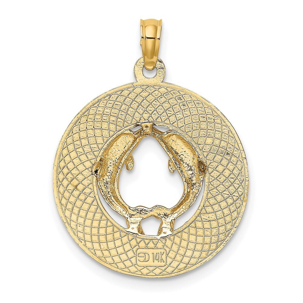 14k Yellow Gold MARCO ISLAND Circle  Dolphins Charm Pendant for Women