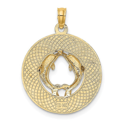 14k Yellow Gold MARCO ISLAND Circle  Dolphins Charm Pendant for Women