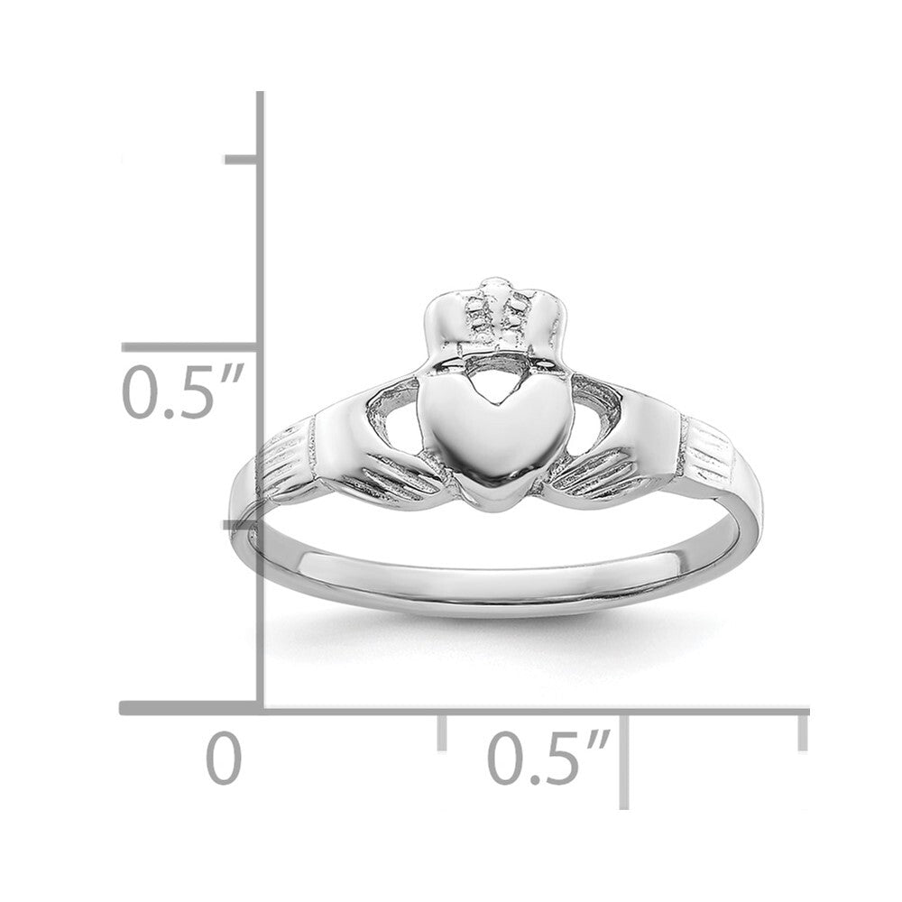 Sterling Silver Rhodium-plated Claddagh Ring Size 6