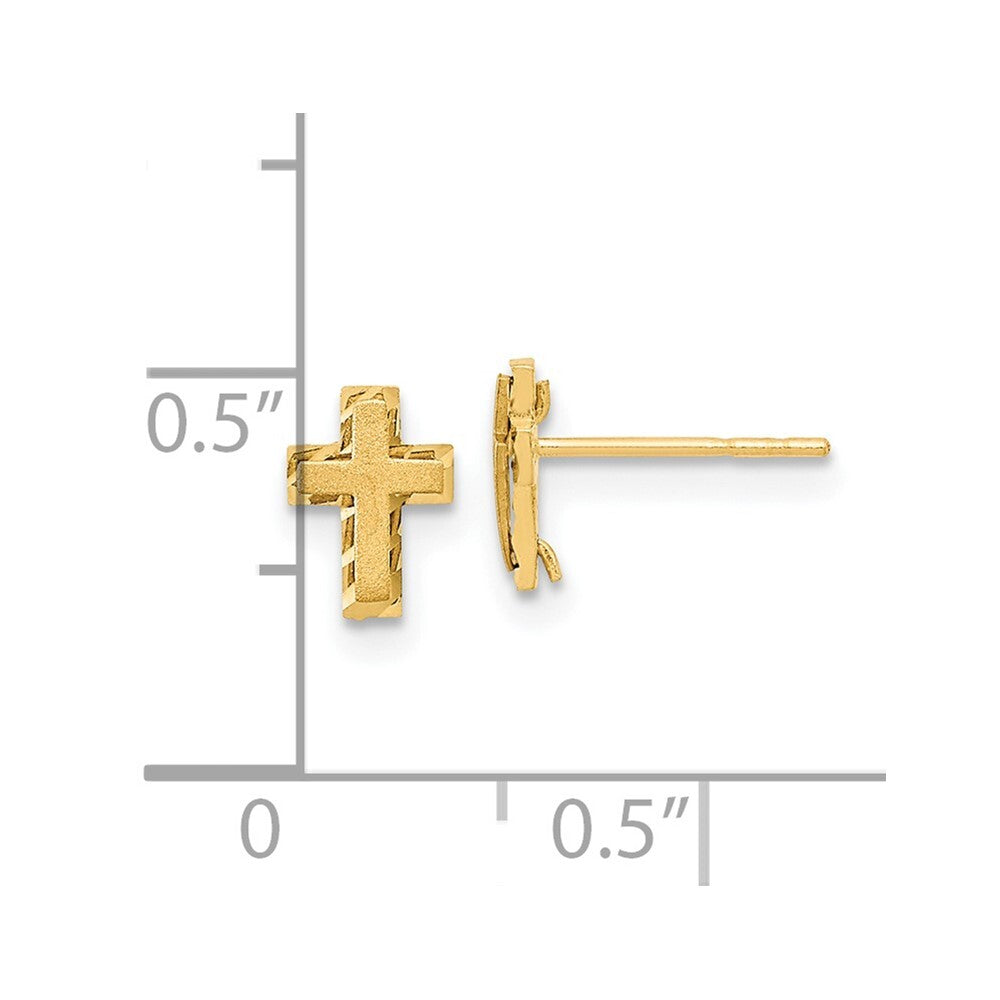 14k Yellow Gold Satin & Polished Diamond-cut Cross Stud Earrings