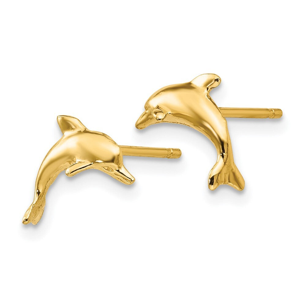 14k Yellow Gold Dolphin Stud Earrings Gift for Women
