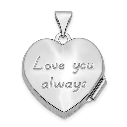 14k White Gold Scrolled Love You Always Heart Locket Pendant for Women