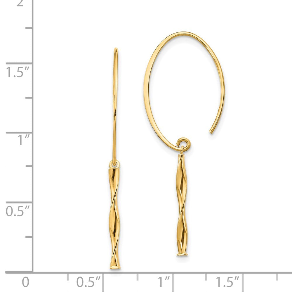 14k Yellow Gold Twist Bar Dangle Earrings