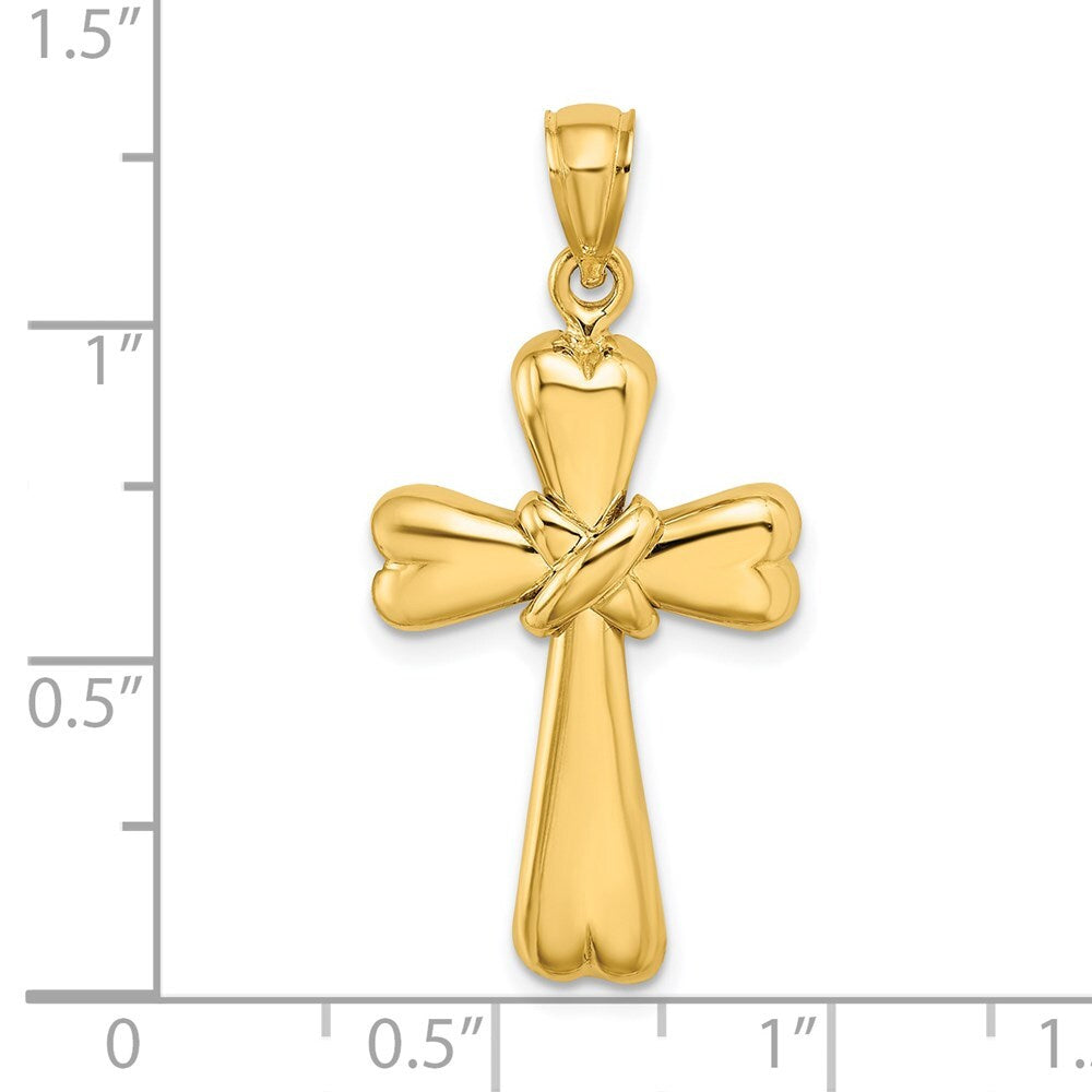 14k Yellow Gold Polished X and Heart Cross Charm