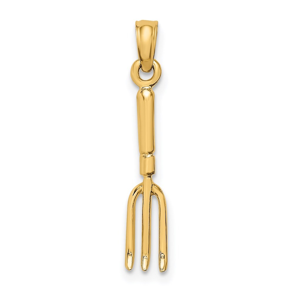 14k Yellow Gold 3-D  Fork Garden Tool Charm